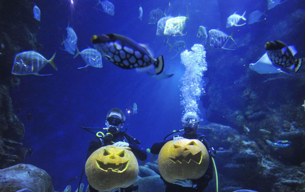 Underwater pumpkin carvers