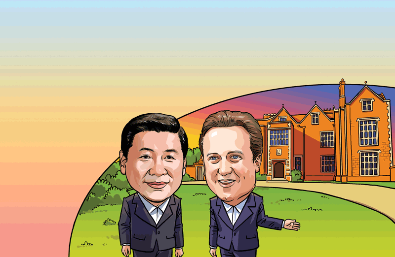 Cartoon commentary on President Xi's UK visit 4: Xi and Cameron meeting writes a new chapter in Sino-British relations