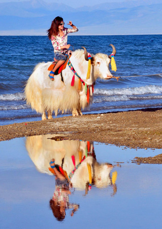 Mirror-like Qinghai Lake attracts thousands of tourists