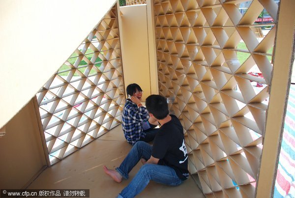 'Green living' paper buildings stand in college