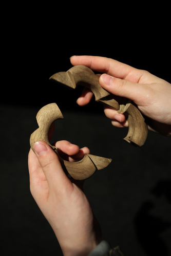 The four parts of the floral motif are interlocking pieces. A fascination with wood