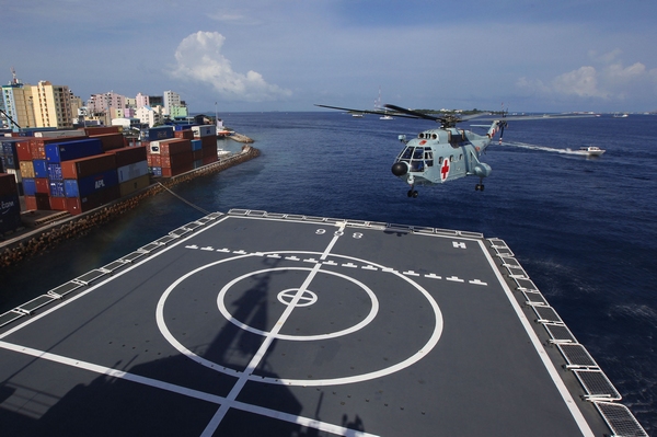 Chinese navy helicopter flies on medical mission