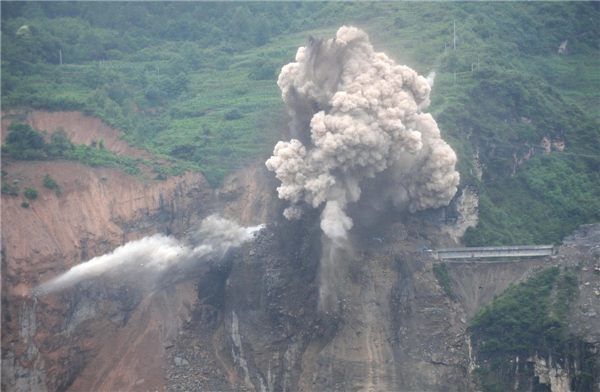 Explosive blast to clear floodwater