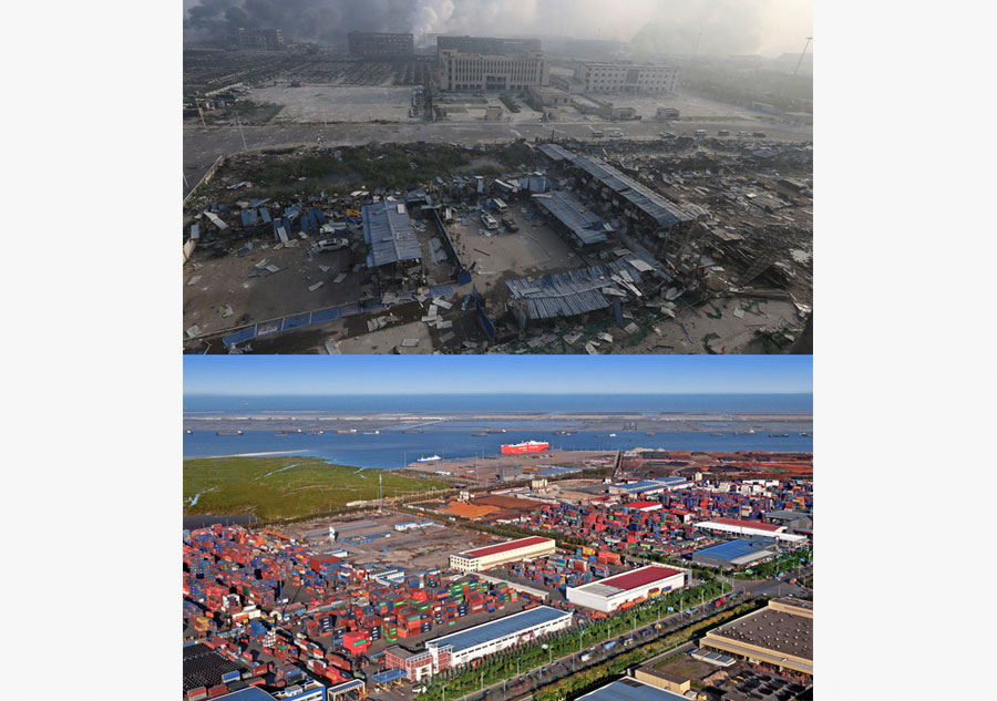 Before and after photos of Tianjin Port