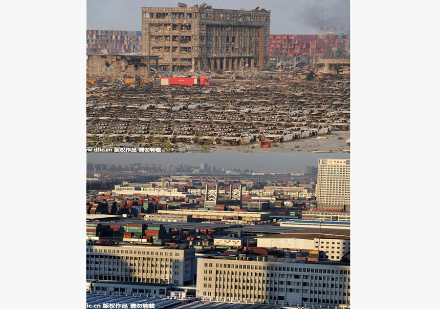 Before and after photos of Tianjin Port