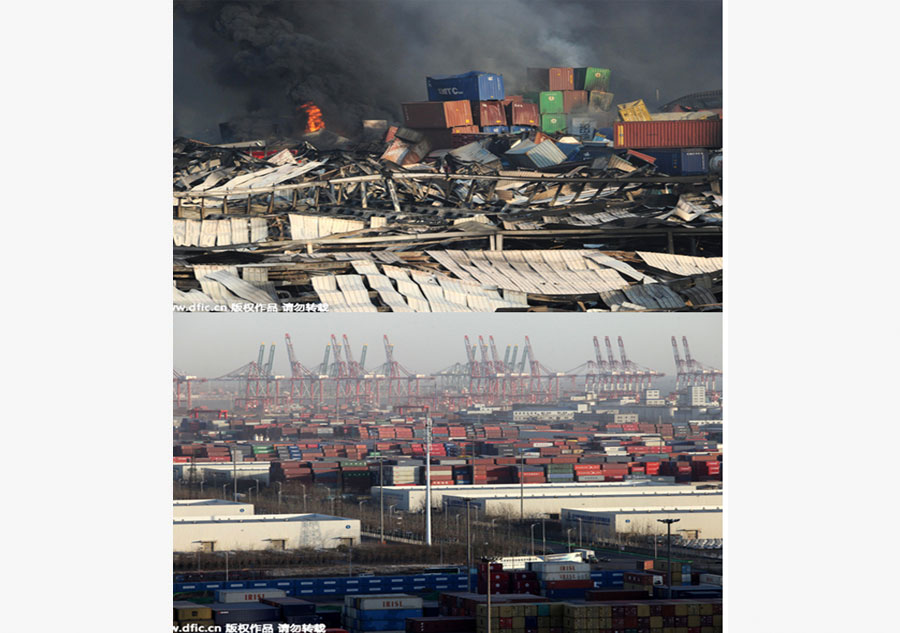 Before and after photos of Tianjin Port