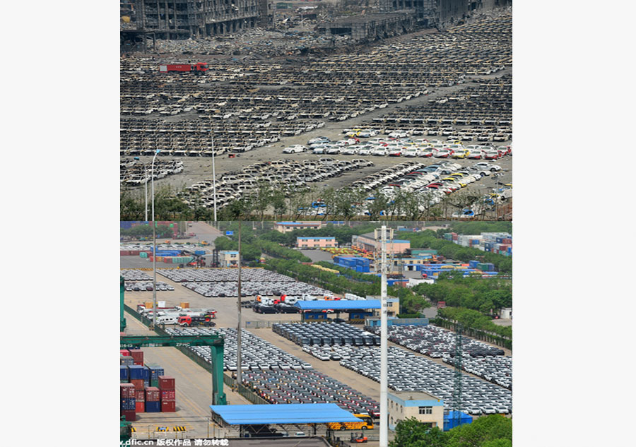 Before and after photos of Tianjin Port