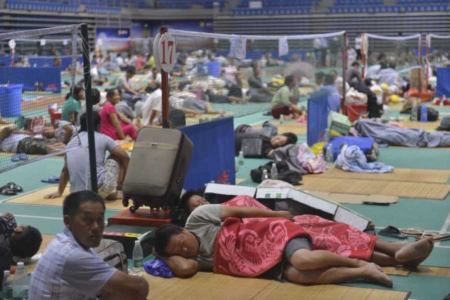 Sports venue turns makeshift shelters as Typhoon Nida lashes Shenzhen