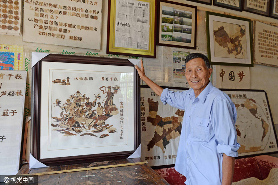 Elderly man creates map of China with colorful rice