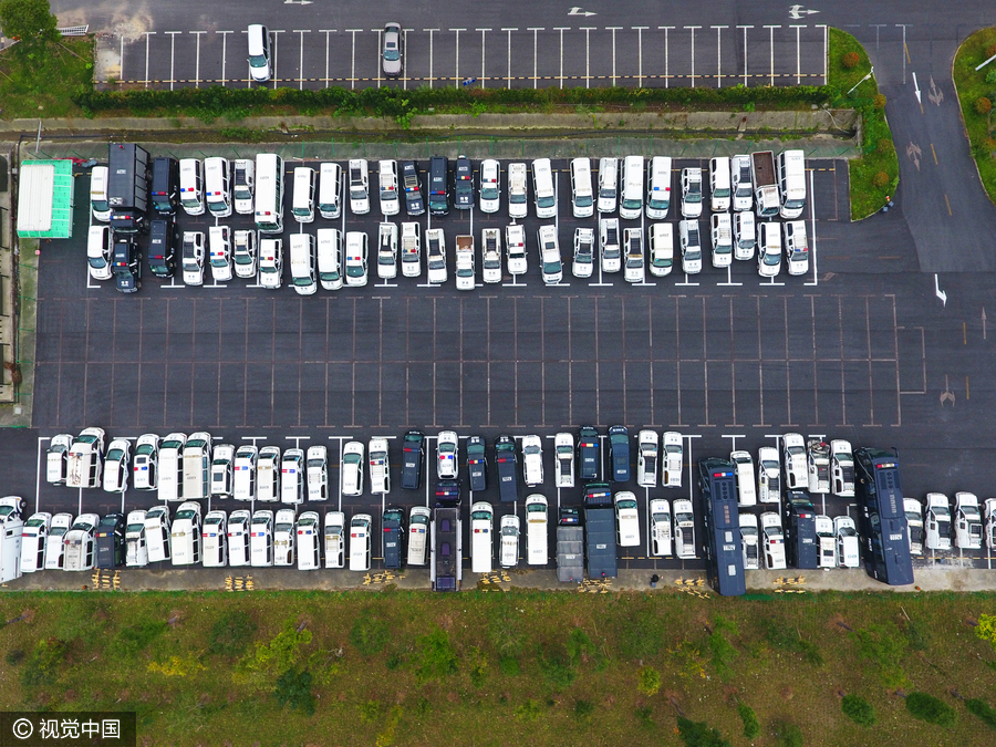 Confiscated official cars lined up in Hangzhou