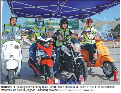 First motorcycle rescue team revs into action in Qingdao