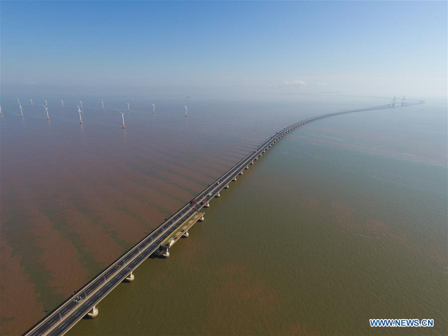 Aerial view of China's first offshore wind farm