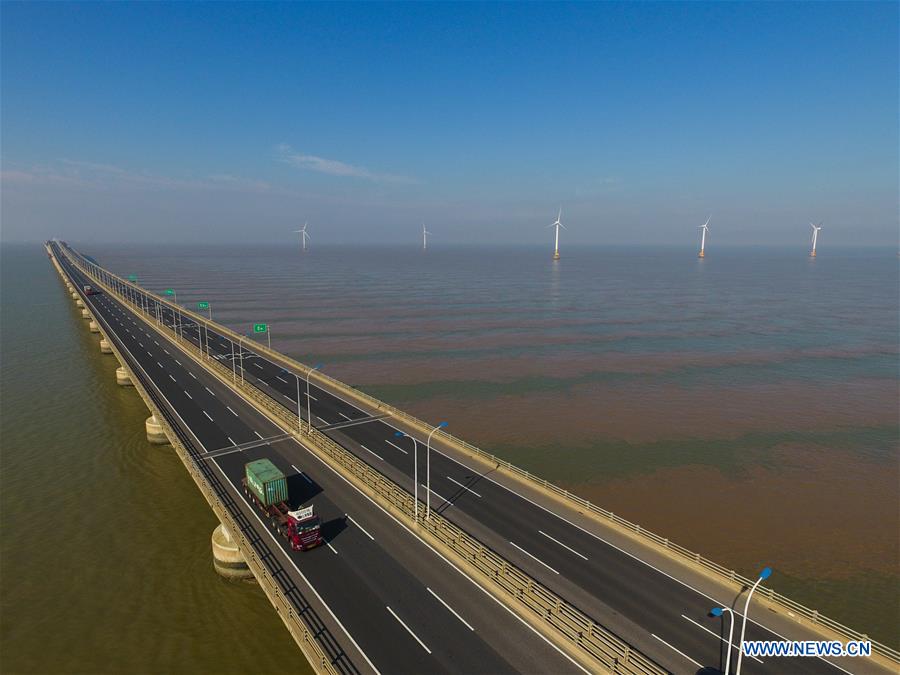 Aerial view of China's first offshore wind farm