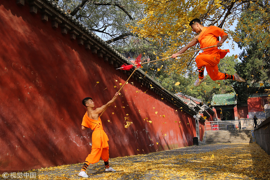 Fun with golden gingko leaves across China