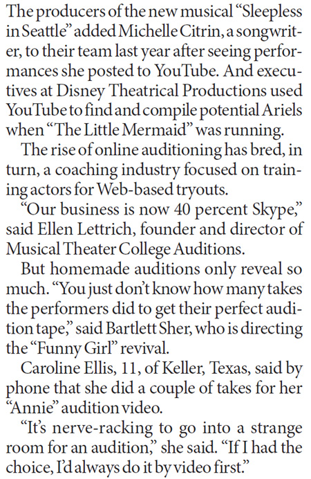 Reaching for the Broadway stage, via Skype and YouTube