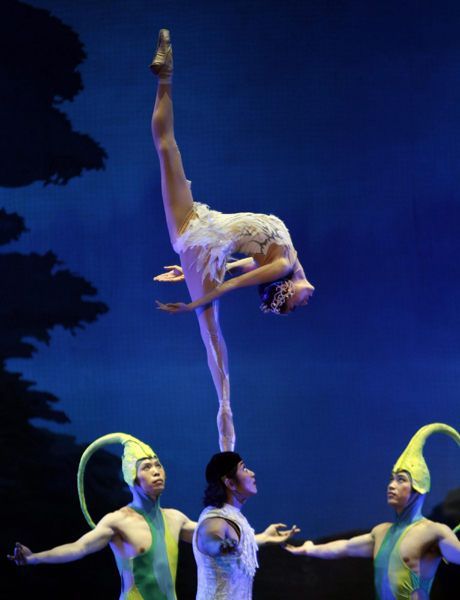 Chinese dancers perform 'Acrobatic Swan Lake'