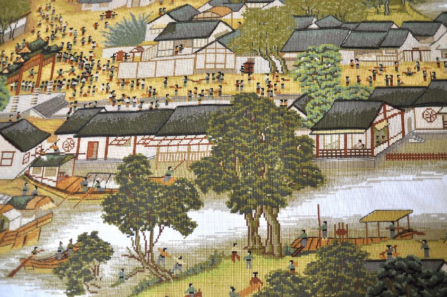 Cross-stitch work of 'Riverside Scene at the Qingming Festival'