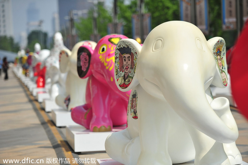 Elephant statues line Shenyang street