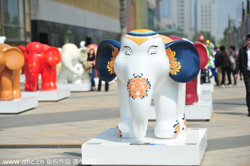 Elephant statues line Shenyang street