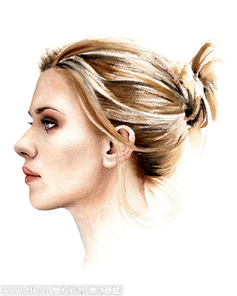 Hollywood female stars in watercolor portraits