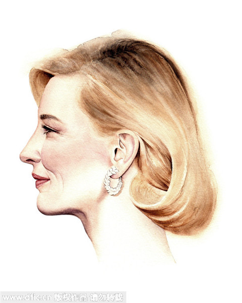 Hollywood female stars in watercolor portraits