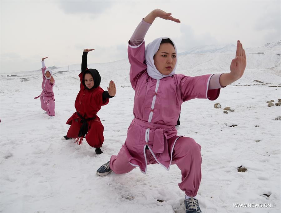 Girls practice Shaolin martial arts in Kabul, Afghanistan