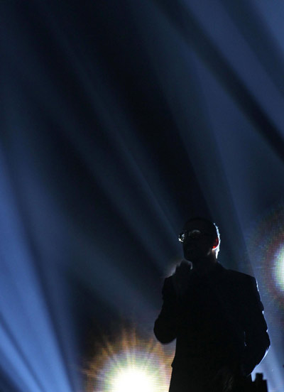 George Michael performs during his concert in Prague