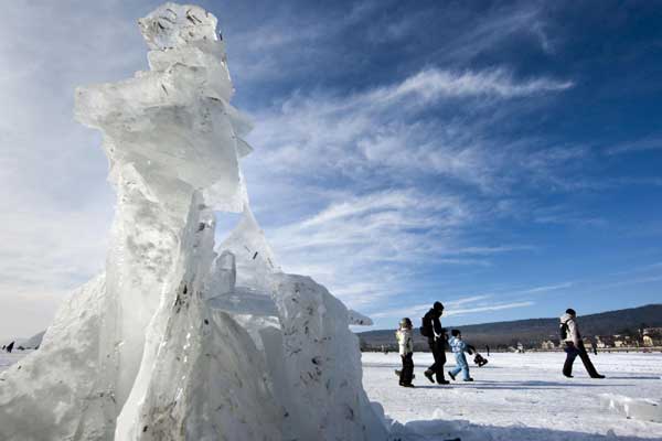 Paradise for skaters on frozen lake