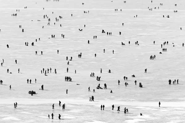 Paradise for skaters on frozen lake