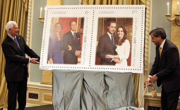 Canada unveils stamps of Prince William's wedding