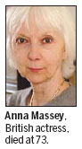 British actress Anna Massey dies at 73