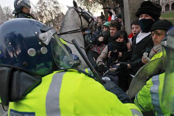 Demonstrators clash with police in central London
