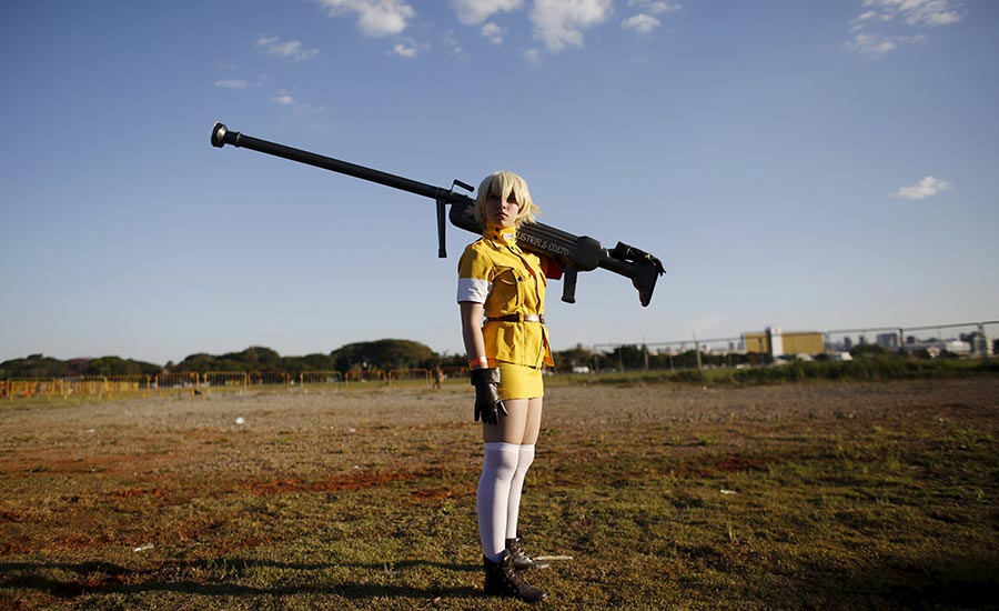Cosplay enthusiasts pose during 'Anime Friends' in Brazil