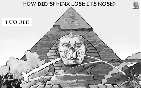 How did sphinx lose its nose?