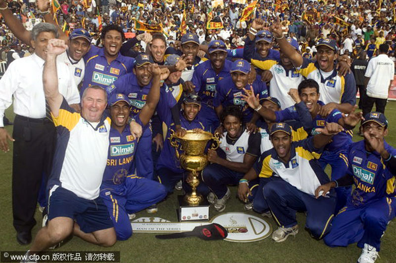 The Sri Lankan squad celebrate with the trophy after winning the final of the Canada Cup 20/20 tournament against Pakistan in King City, Ontario, on Oct 13, 2008. Attacks and threats affected sporting events in history