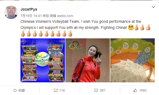 'Polish grandpa' in love with Chinese women's volleyball team