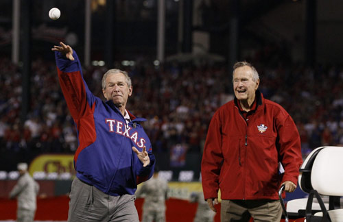 Ceremonial first pitch by the Bushes