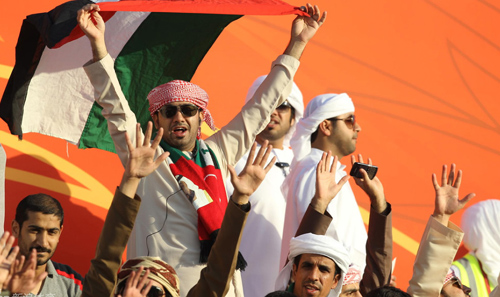 All male cheering squad highlight DPRK-UAE game