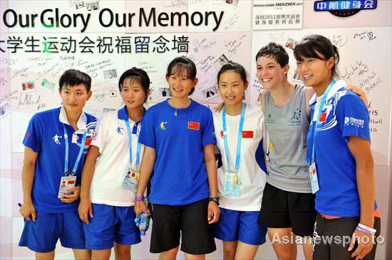 Universiade athletes in pregame warm-up