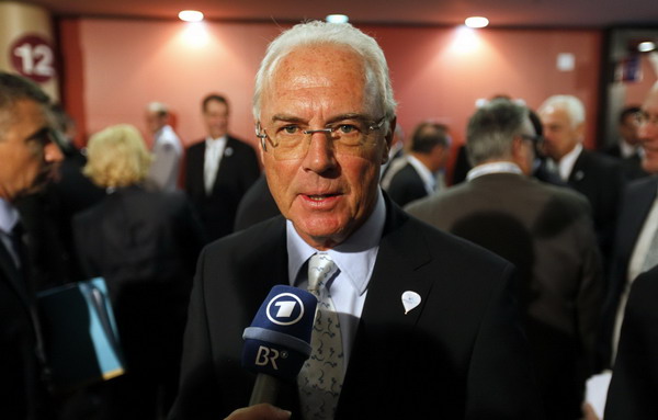Franz Beckenbauer of the Munich 2018 bid committee speaks to journalists after addressing the 123rd International Olympic Committee (IOC) session in the coastal city of Durban, July 6, 2011. Beckenbauer suggests offside rule change
