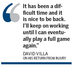 Villa says injury in past after a scoring return