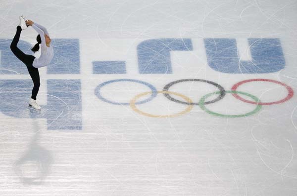 Mao Asada of Japan practices her routine during a figure skating training session at the Iceberg Skating Palace during the 2014 Sochi Winter Olympics, Feb 18, 2014. Japanese favorite Asada to make another try on 3A
