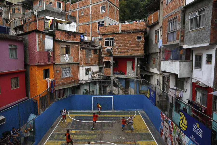 Soccer match in Rio de Janeiro's slum