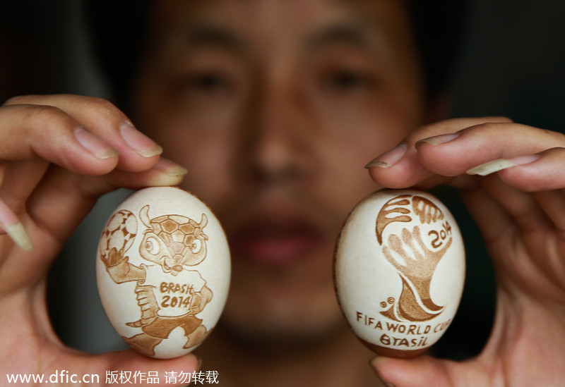 Carving a World Cup on an egg