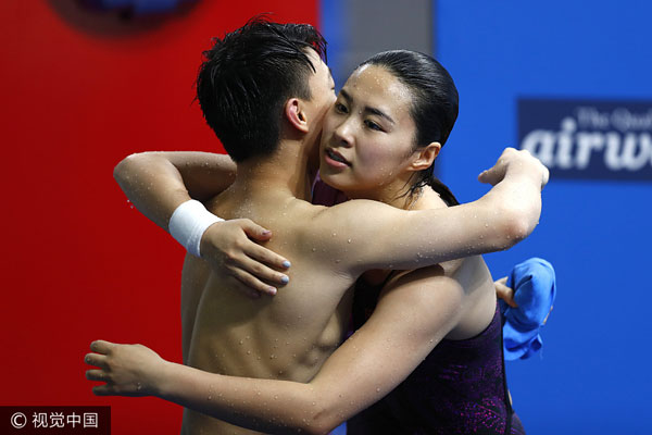 Team China showcases talents in mixed events at FINA Worlds