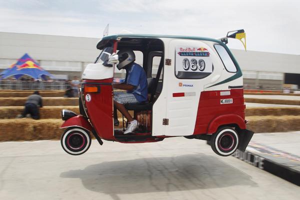 Three-wheeled taxi vehicle race in Peru