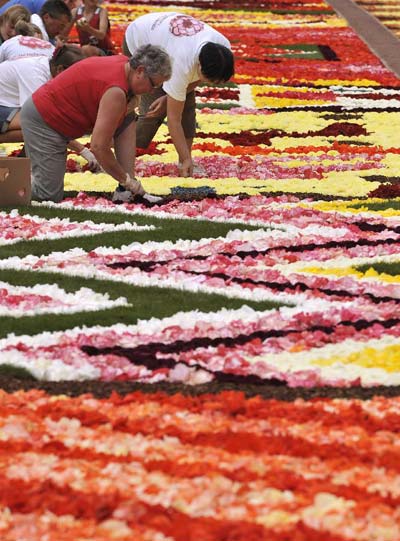 Flower carpet displayed at the Grand Place in Brussels, Belgium