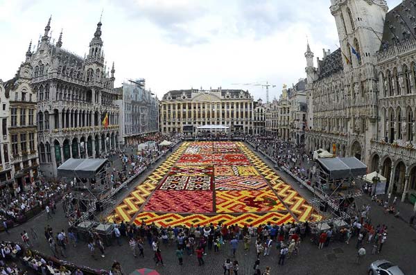 Flower carpet displayed at the Grand Place in Brussels, Belgium