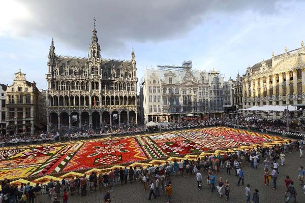 Flower carpet displayed at the Grand Place in Brussels, Belgium