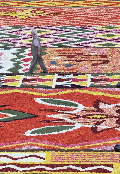 Flower carpet displayed at the Grand Place in Brussels, Belgium